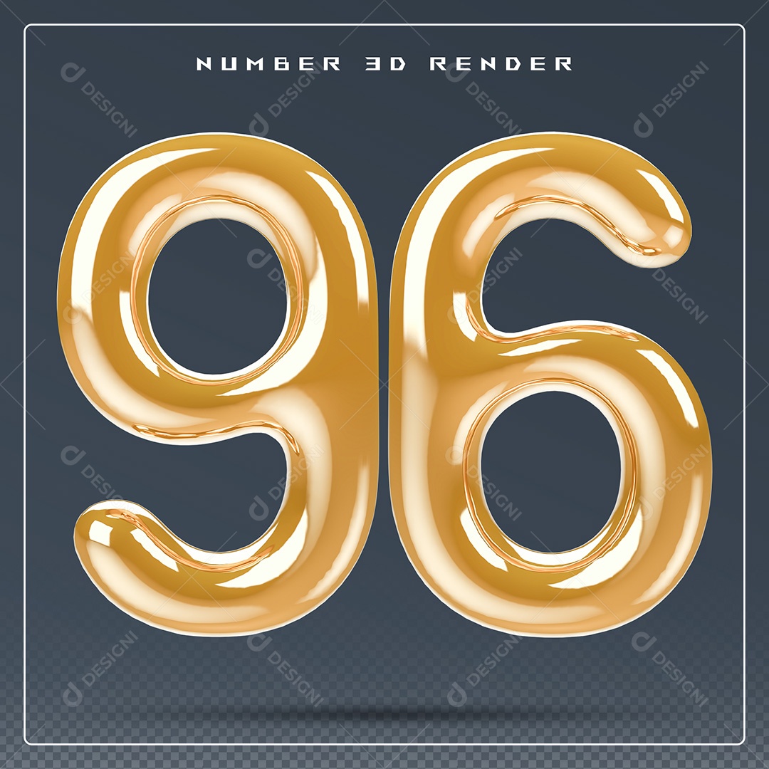 Elemento 3D Número 96 Dourado para Composição PSD