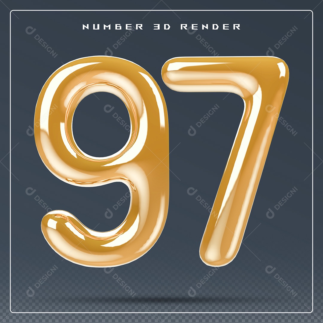 Elemento 3D Número 97 Dourado para Composição PSD