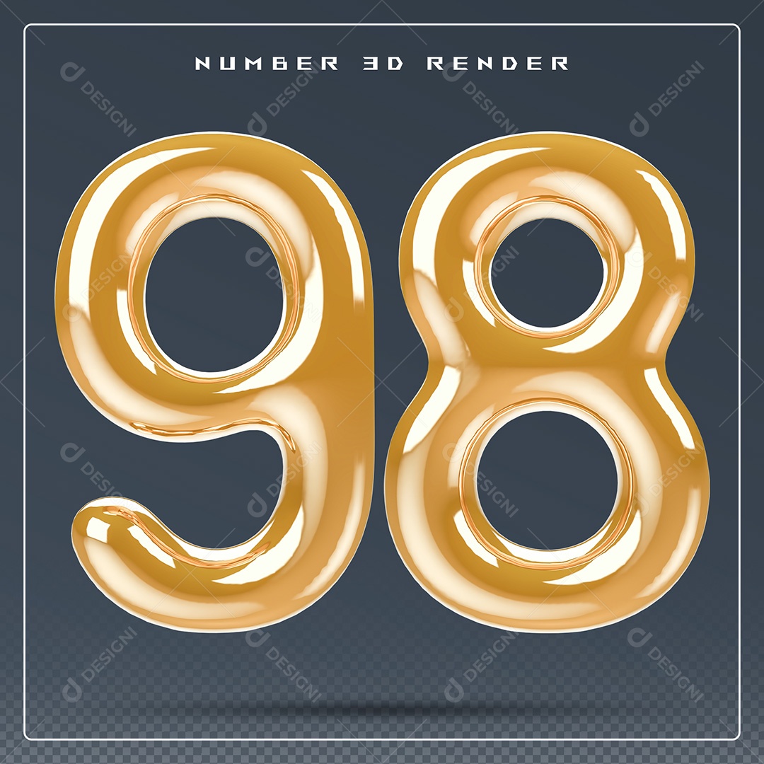 Elemento 3D Número 98 Dourado para Composição PSD