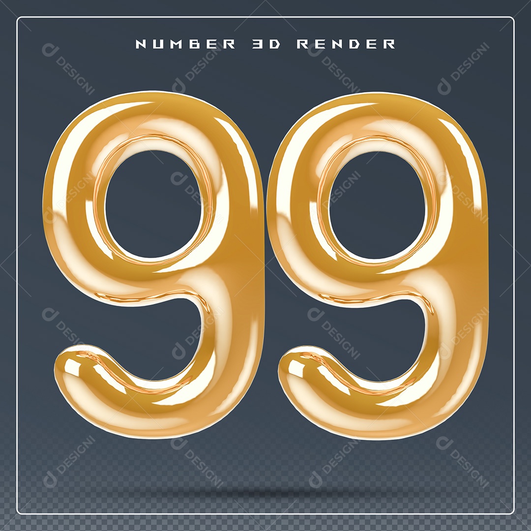 Elemento 3D Número 99 Dourado para Composição PSD