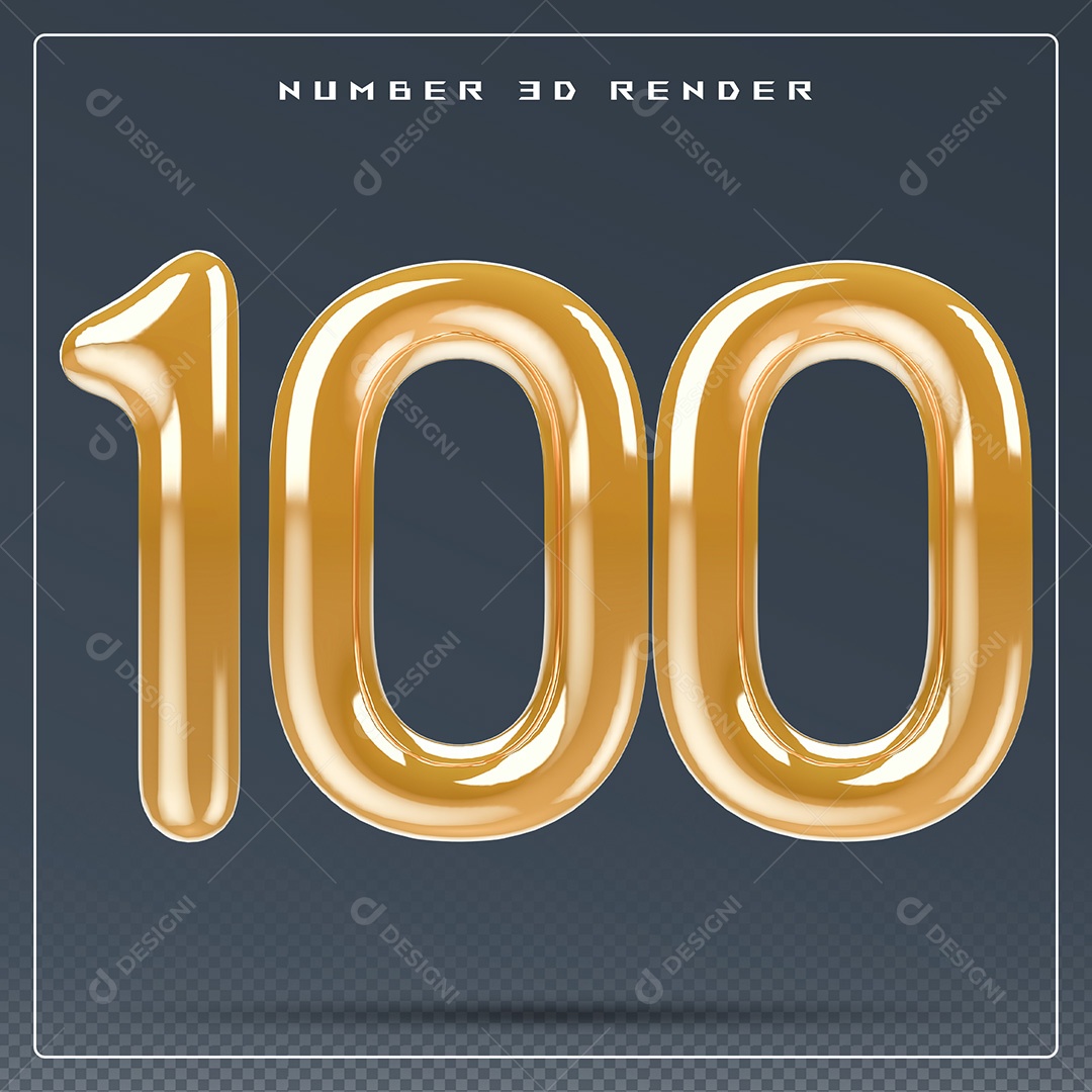 Elemento 3D Número 100 Dourado para Composição PSD