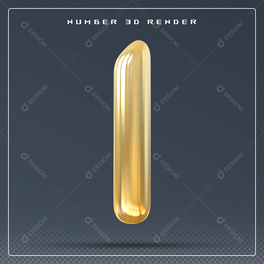 Elemento 3D Número 1 Dourado para Composição PSD
