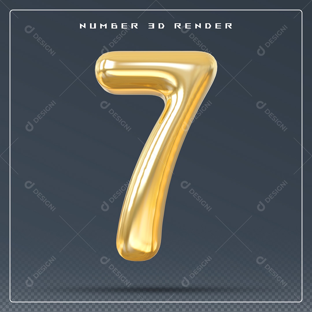 Elemento 3D Número 7 Dourado para Composição PSD