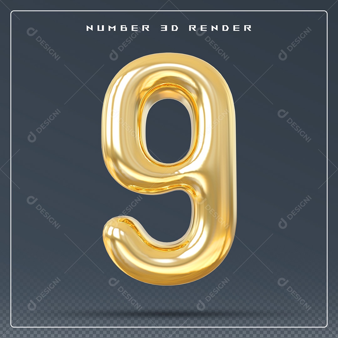 Elemento 3D Número 19 Dourado para Composição PSD