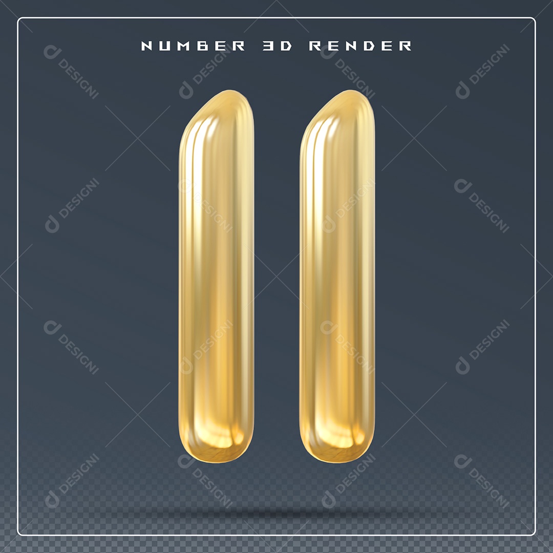 Elemento 3D Número 11 Dourado para Composição PSD