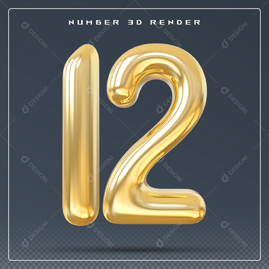 Elemento 3D Número 12 Dourado para Composição PSD