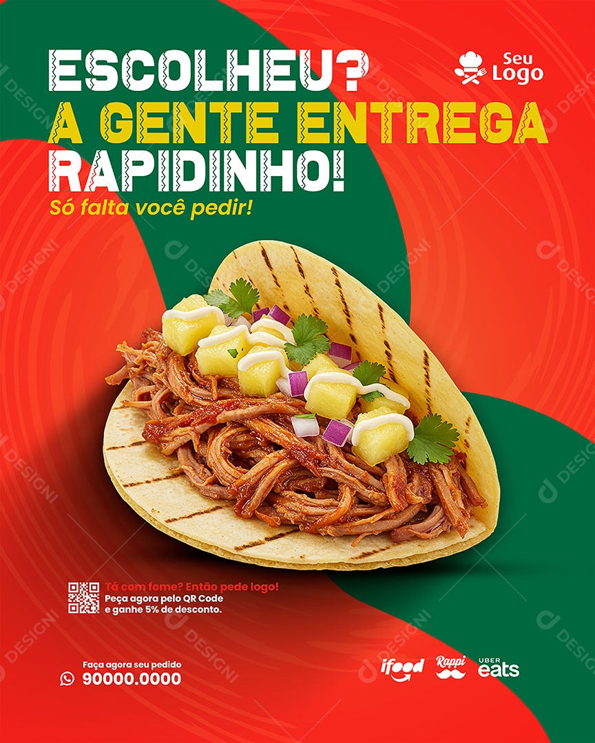 Comida Mexicana A Gente Entrega Rapidinho Social Media PSD Editável