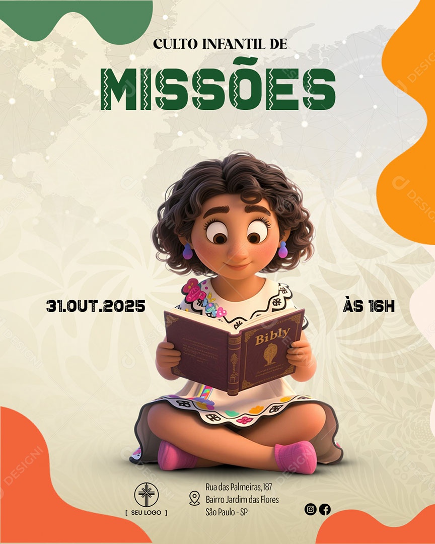 Culto Infantil de Missões Social Media PSD Editável