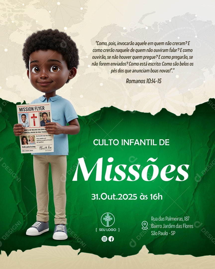 Culto Infantil de Missões Social Media PSD Editável