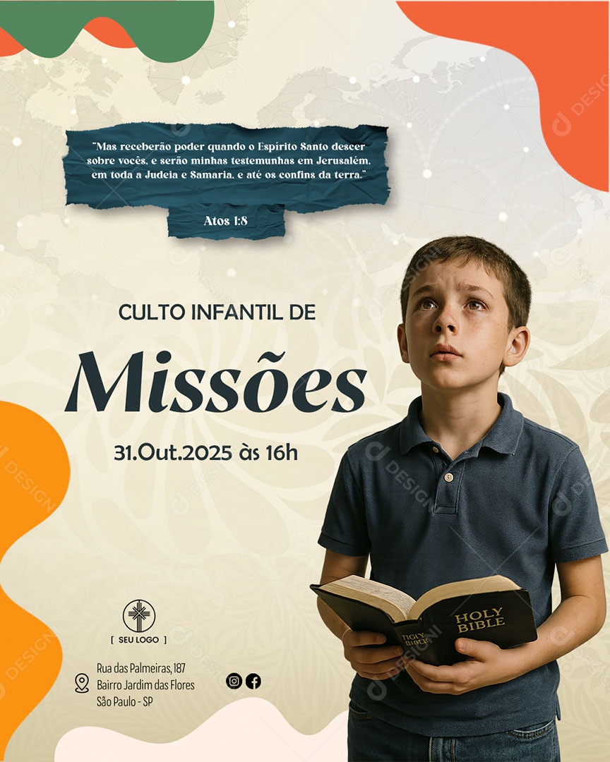 Culto Infantil de Missões Social Media PSD Editável