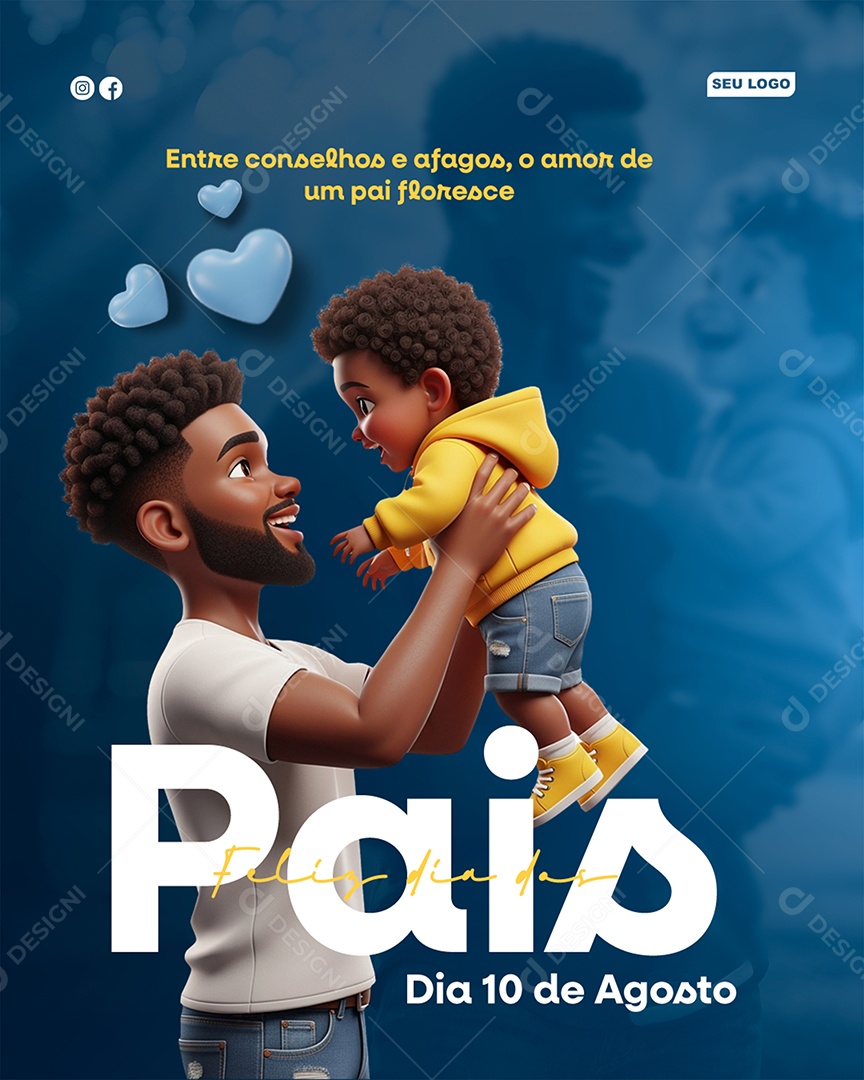 Feliz Dia dos Pais 10 de Agosto Social Media PSD Editável