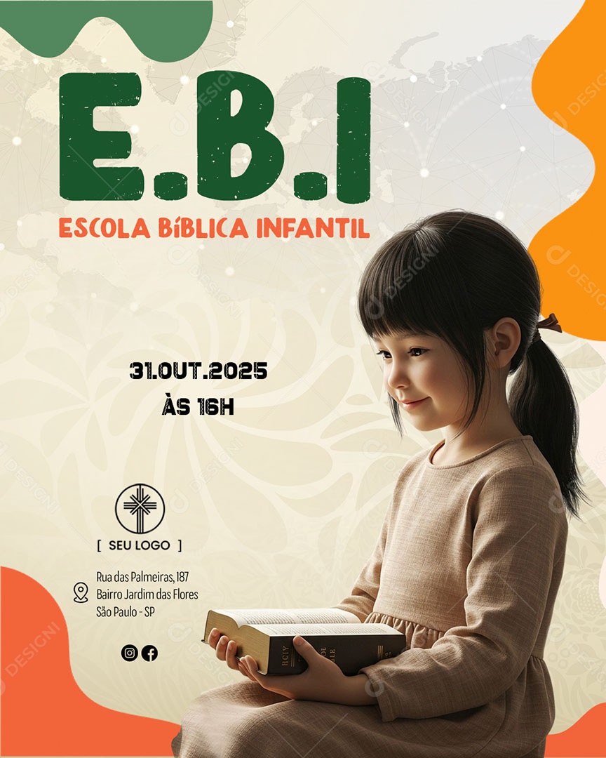 Escola Bíblica Infantil Social Media PSD Editável