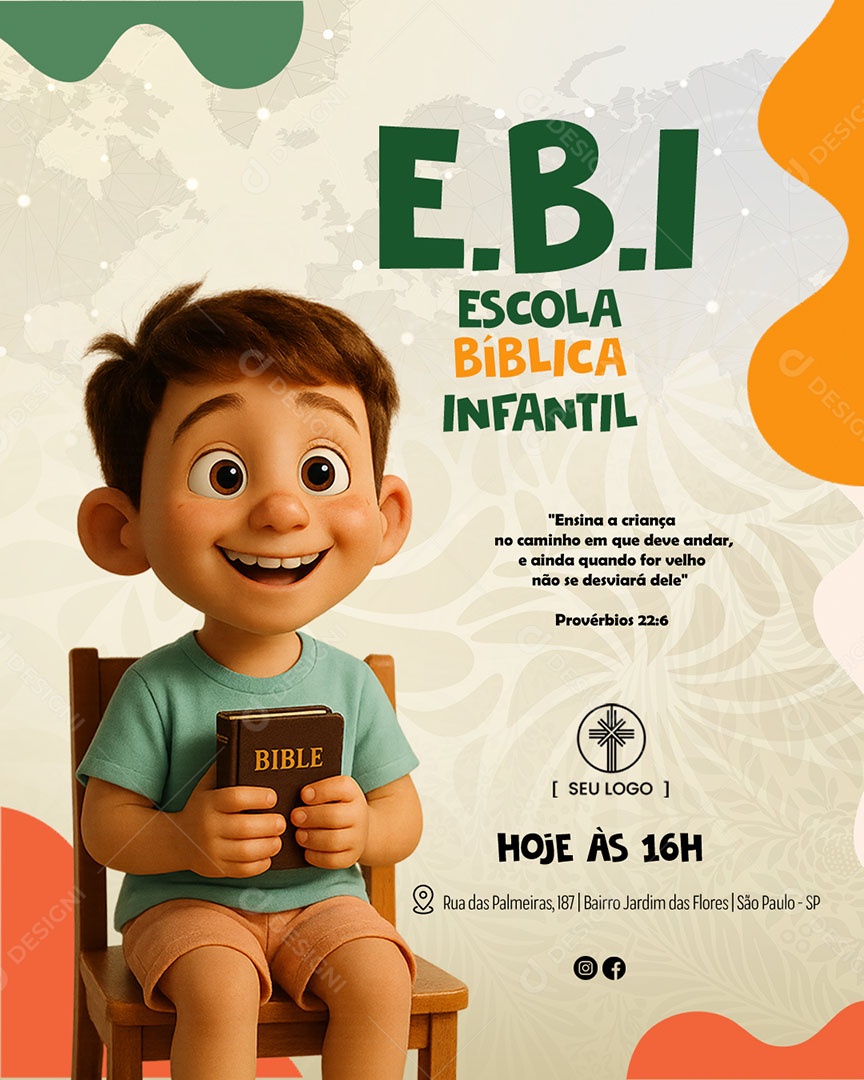 Escola Bíblica Infantil Social Media PSD Editável