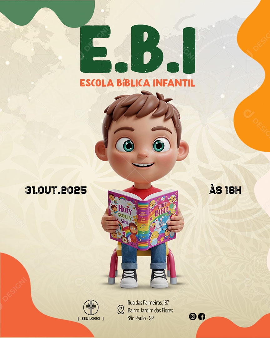 Escola Bíblica Infantil Social Media PSD Editável