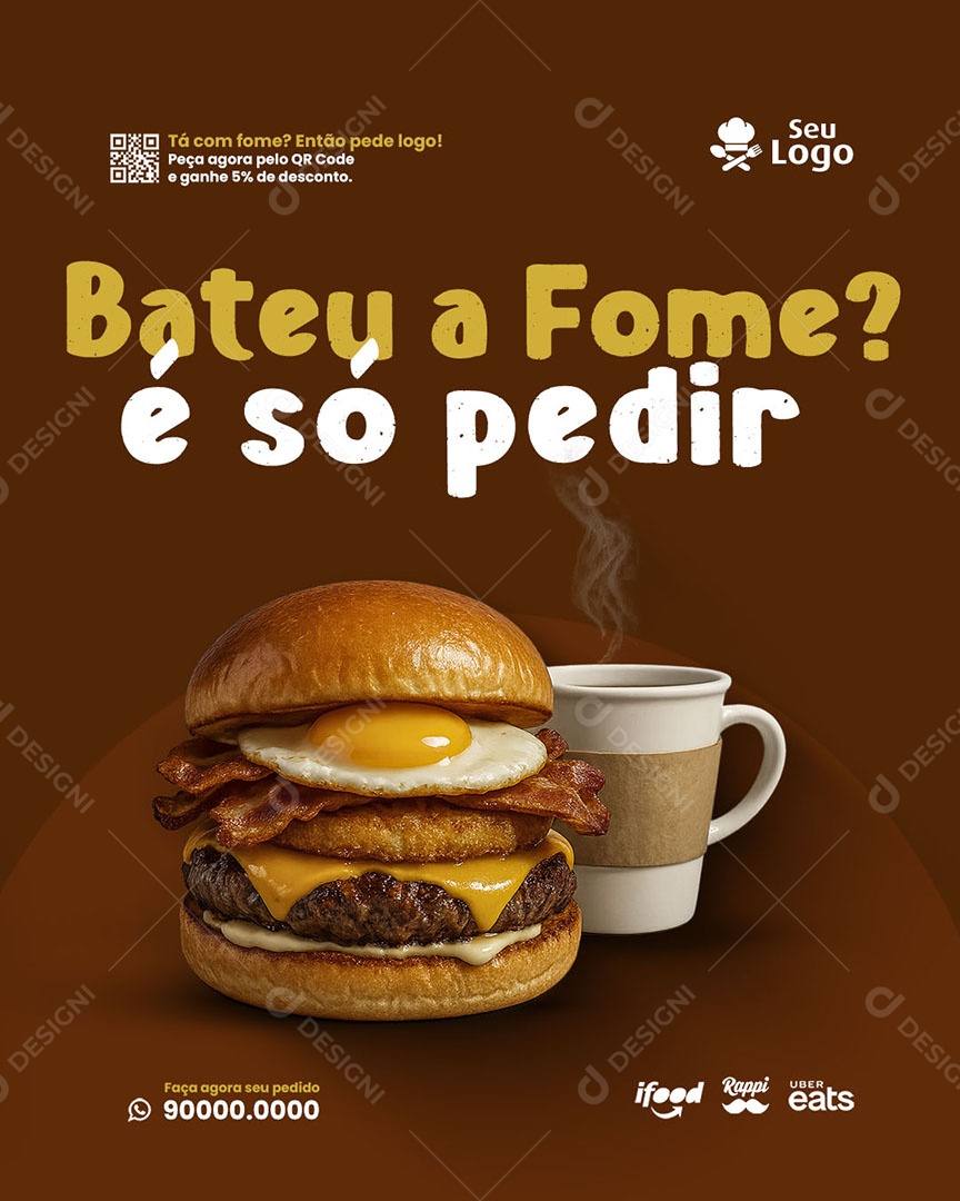 Lanchonete Bateu a Fome é Só Pedir Social Media PSD Editável