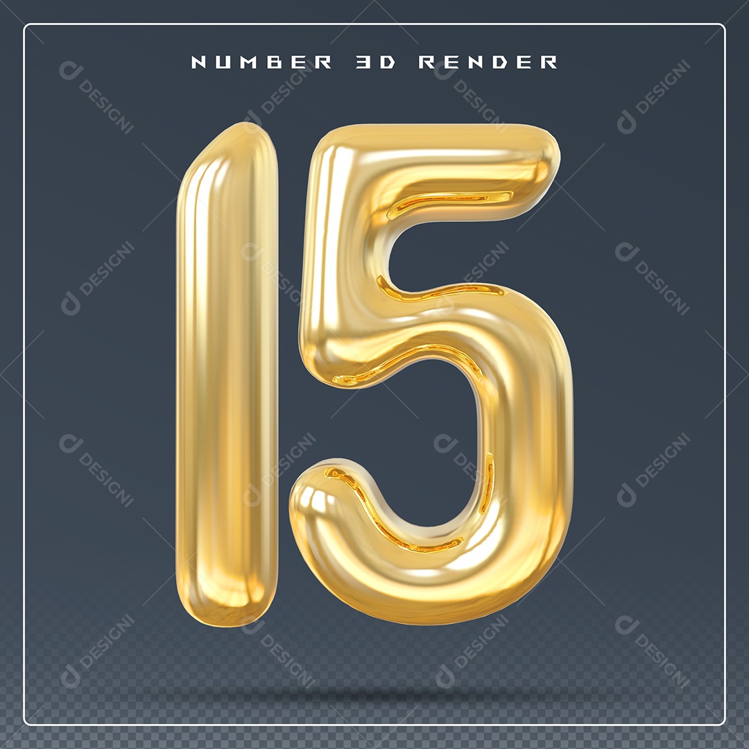 Elemento 3D Número 15 Dourado para Composição PSD