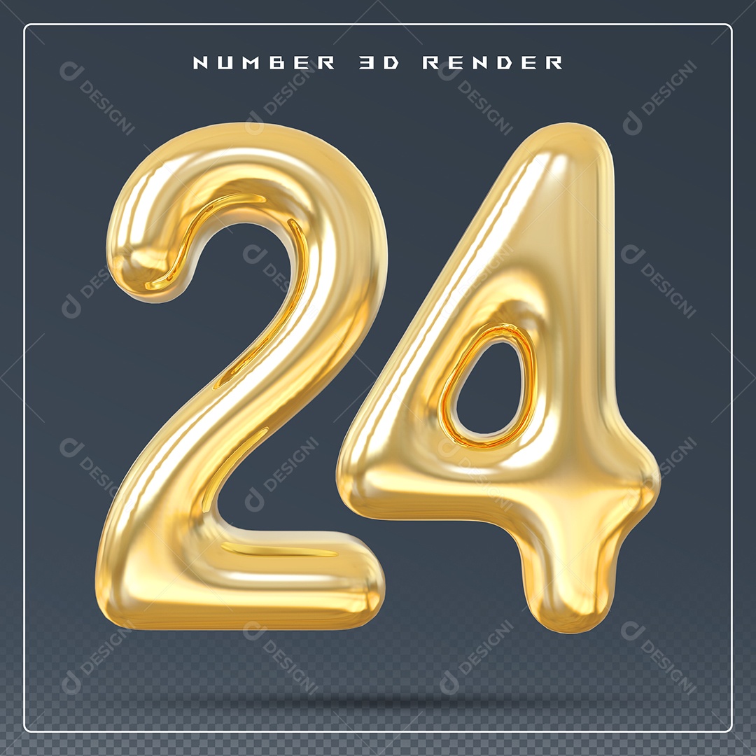 Elemento 3D Número 24 Dourado para Composição PSD