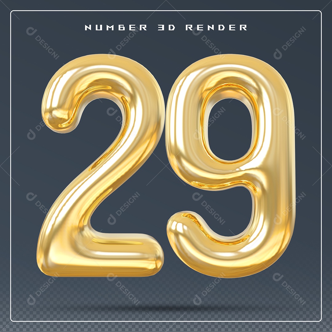 Elemento 3D Número 29 Dourado para Composição PSD
