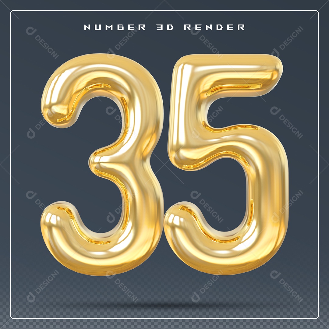 Elemento 3D Número 35 Dourado para Composição PSD