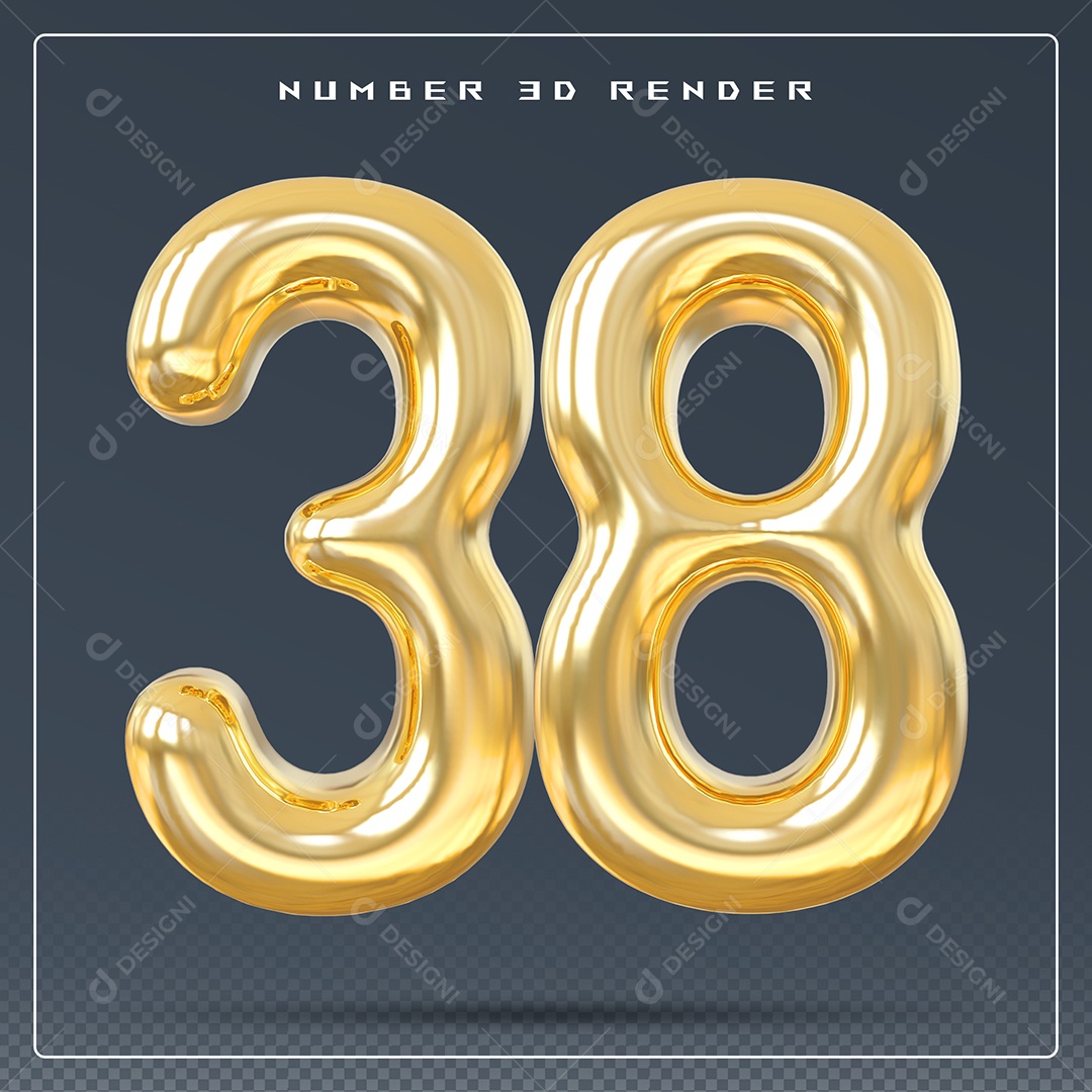 Elemento 3D Número 38 Dourado para Composição PSD