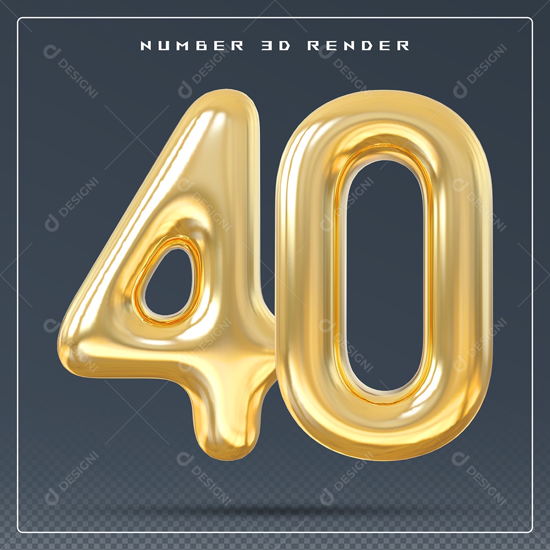 Elemento 3D Número 40 Dourado para Composição PSD
