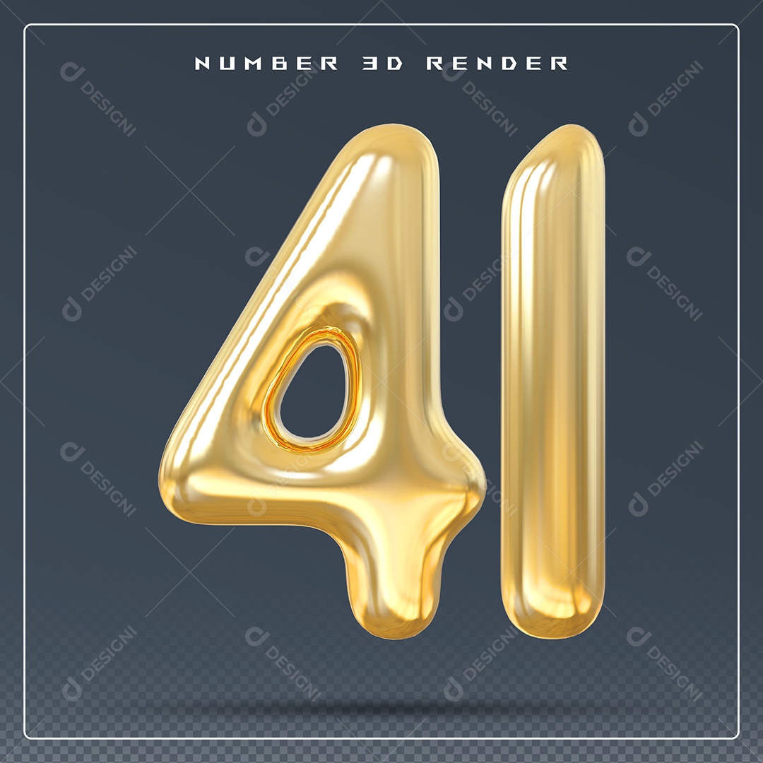 Elemento 3D Número 41 Dourado para Composição PSD
