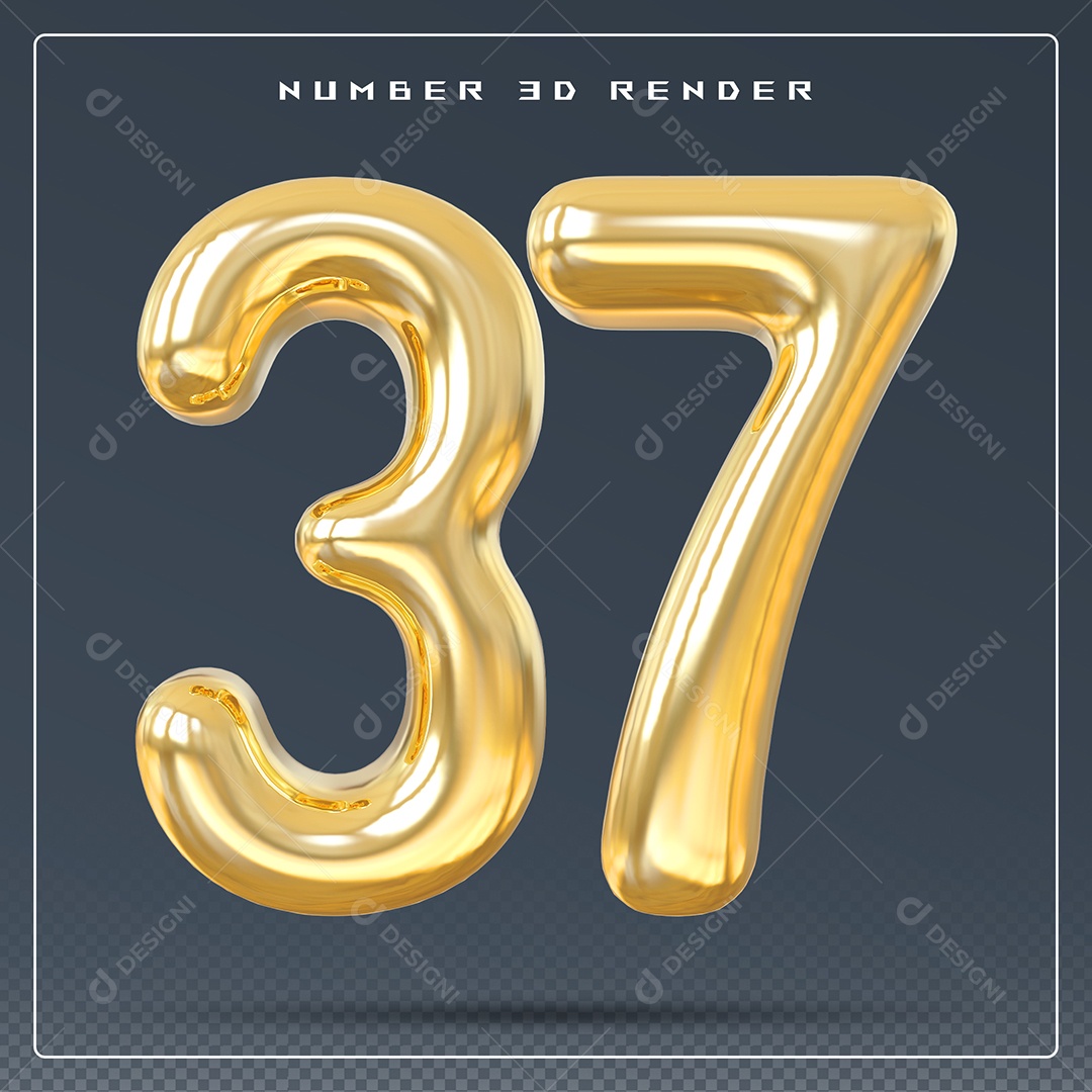 Elemento 3D Número 37 Dourado para Composição PSD