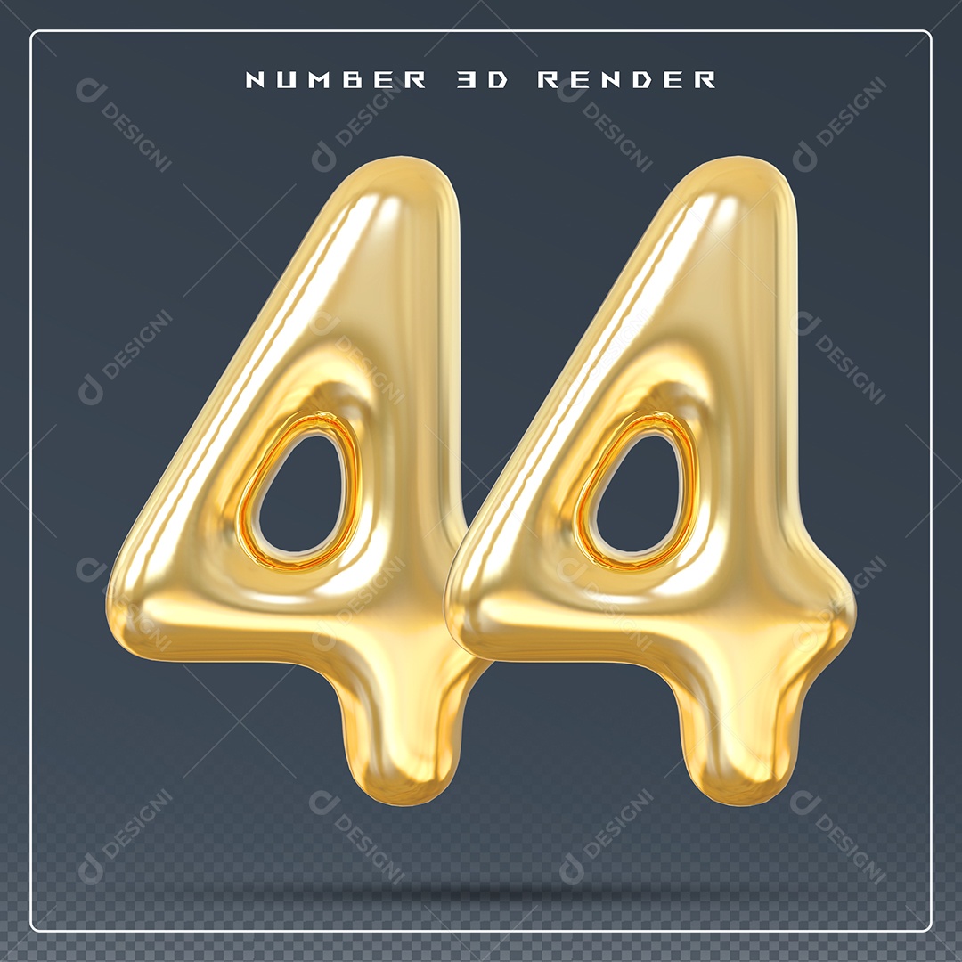 Elemento 3D Número 44 Dourado para Composição PSD