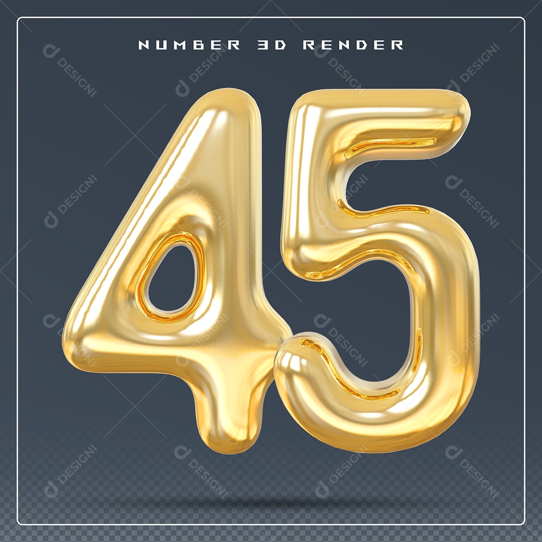 Elemento 3D Número 45 Dourado para Composição PSD