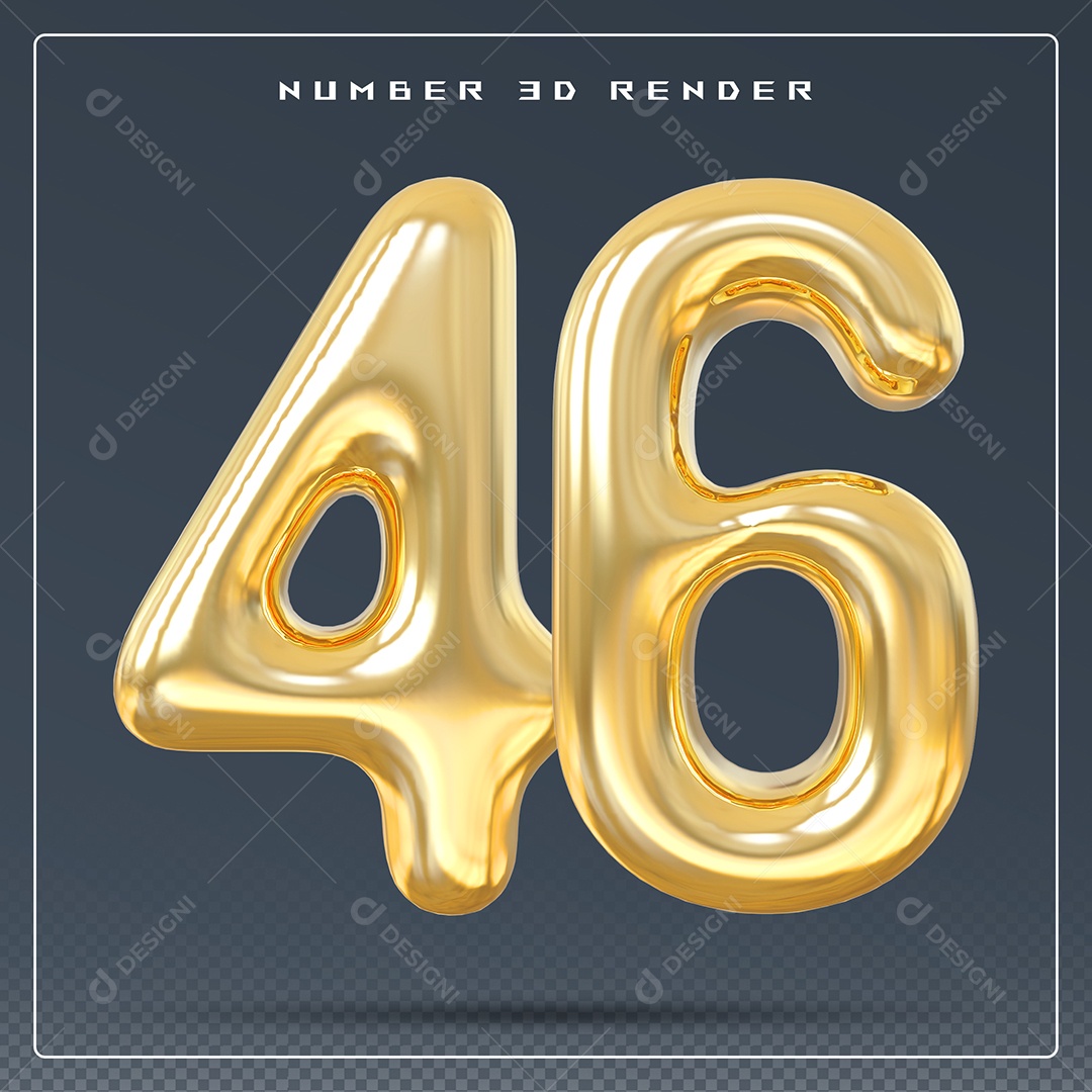 Elemento 3D Número 46 Dourado para Composição PSD
