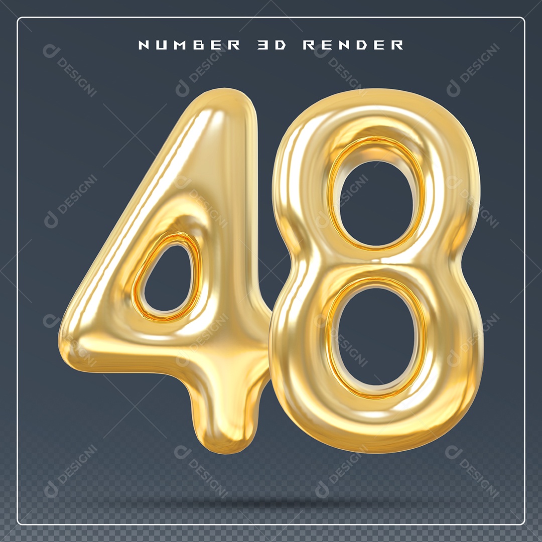 Elemento 3D Número 48 Dourado para Composição PSD