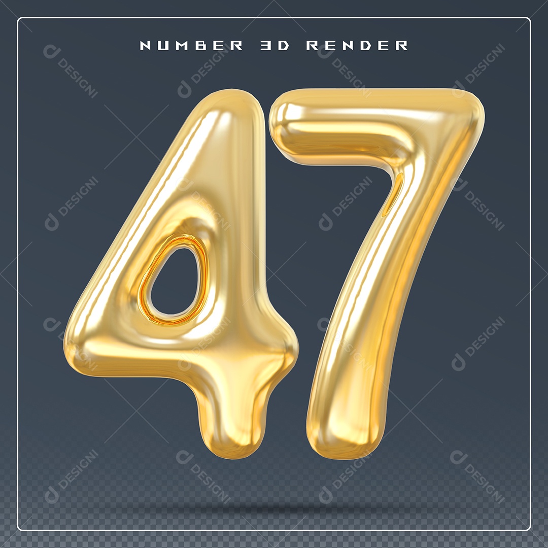 Elemento 3D Número 47 Dourado para Composição PSD