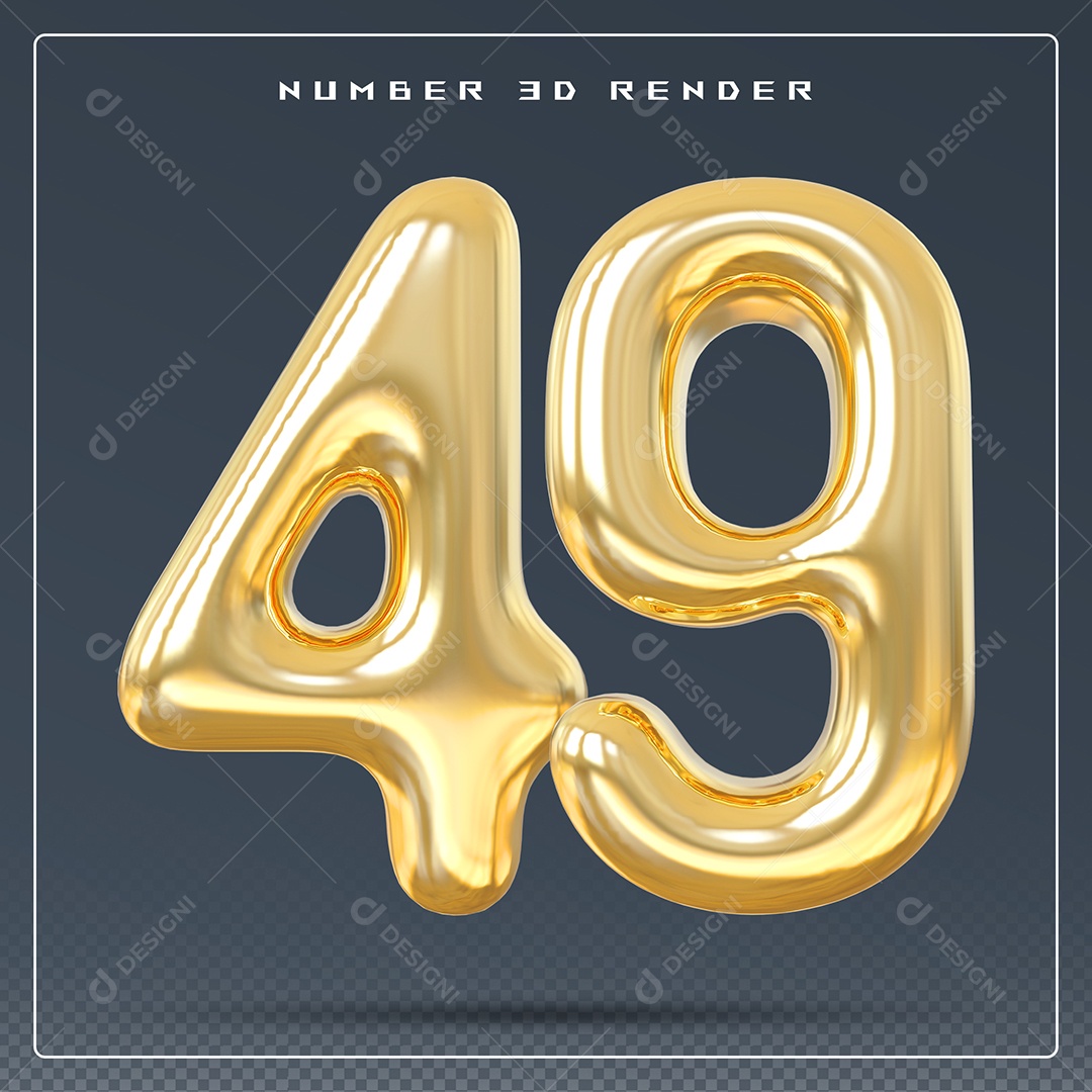 Elemento 3D Número 49 Dourado para Composição PSD
