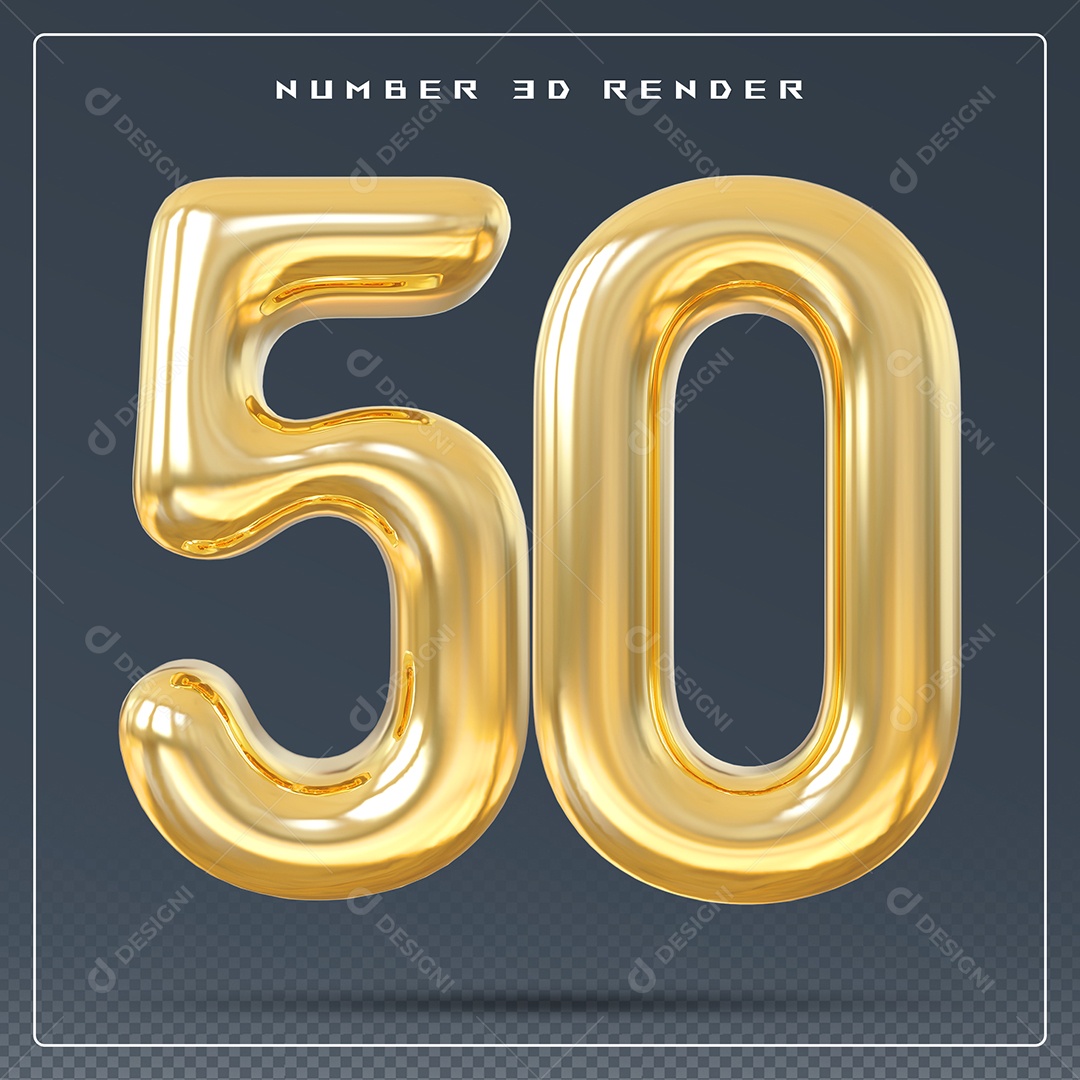 Elemento 3D Número 50 Dourado para Composição PSD