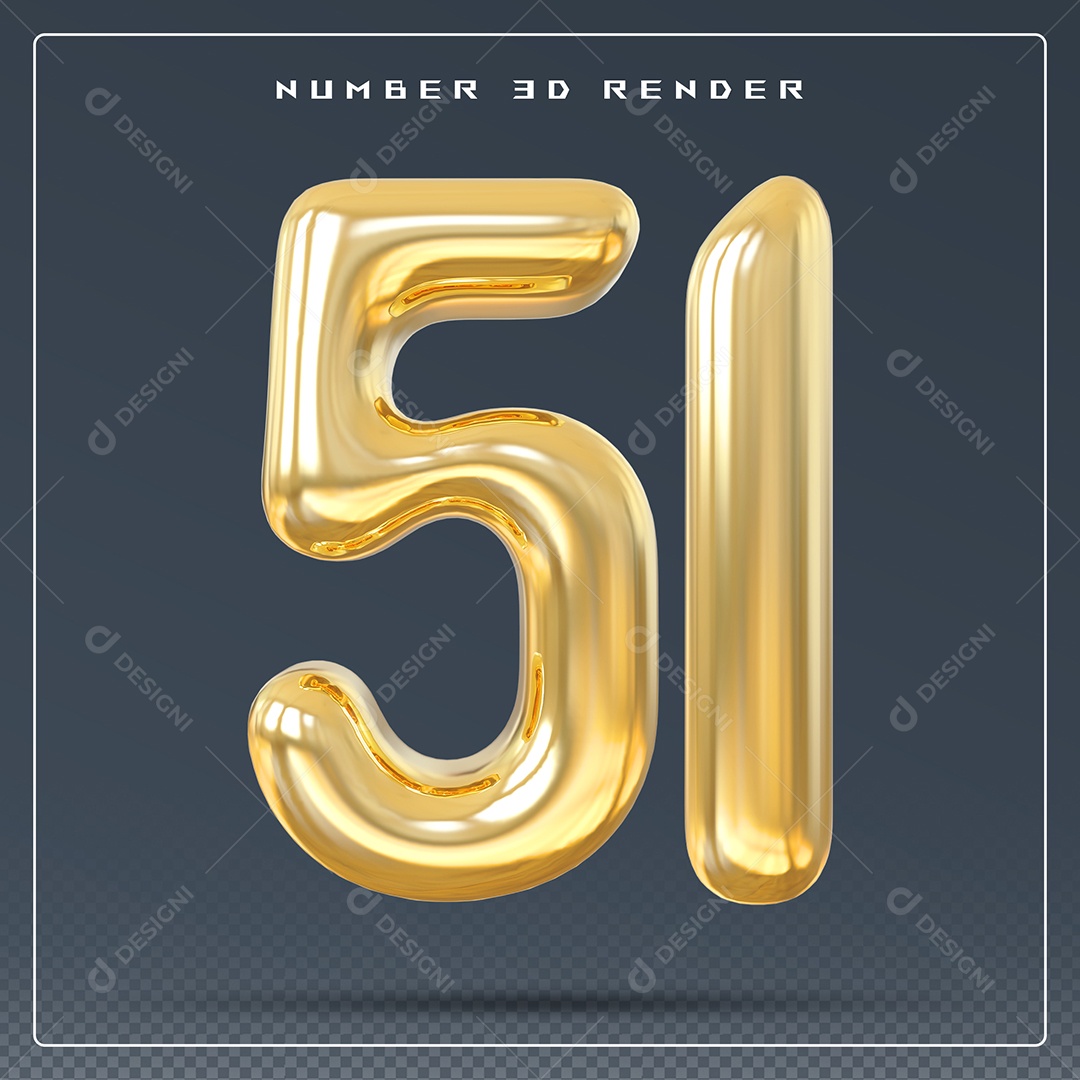 Elemento 3D Número 51 Dourado para Composição PSD