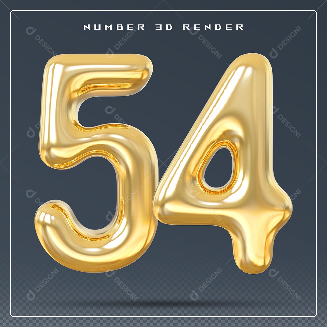 Elemento 3D Número 54 Dourado para Composição PSD