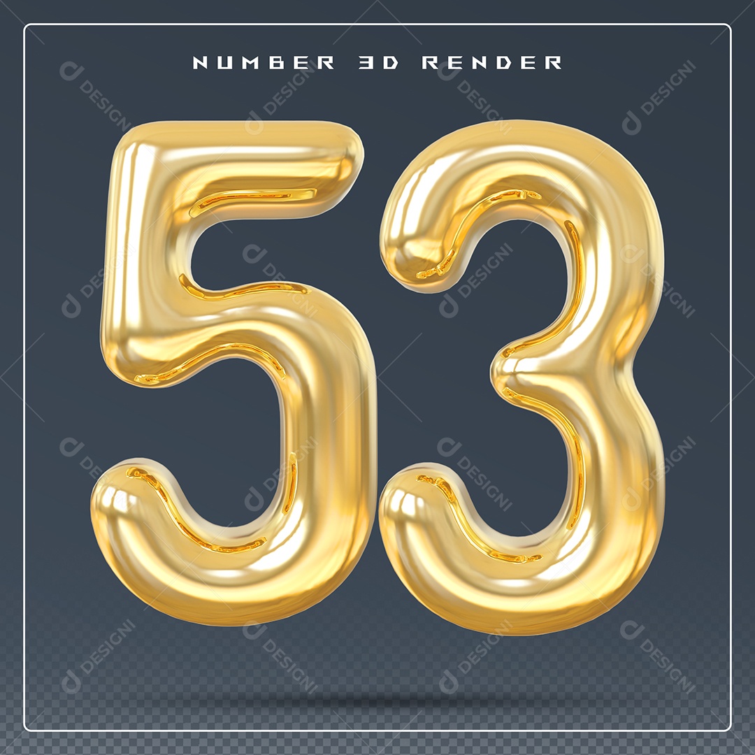 Elemento 3D Número 53 Dourado para Composição PSD
