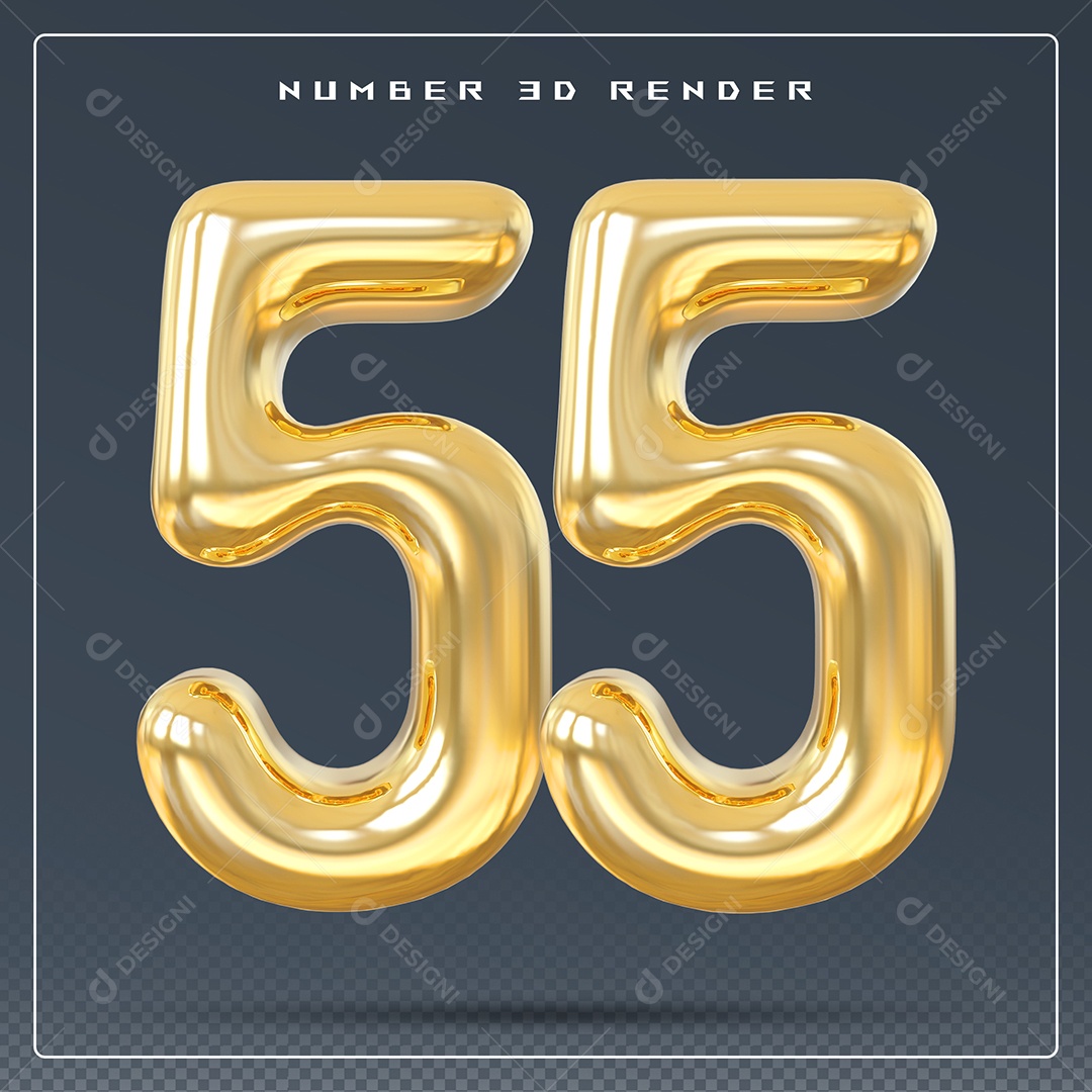 Elemento 3D Número 55 Dourado para Composição PSD