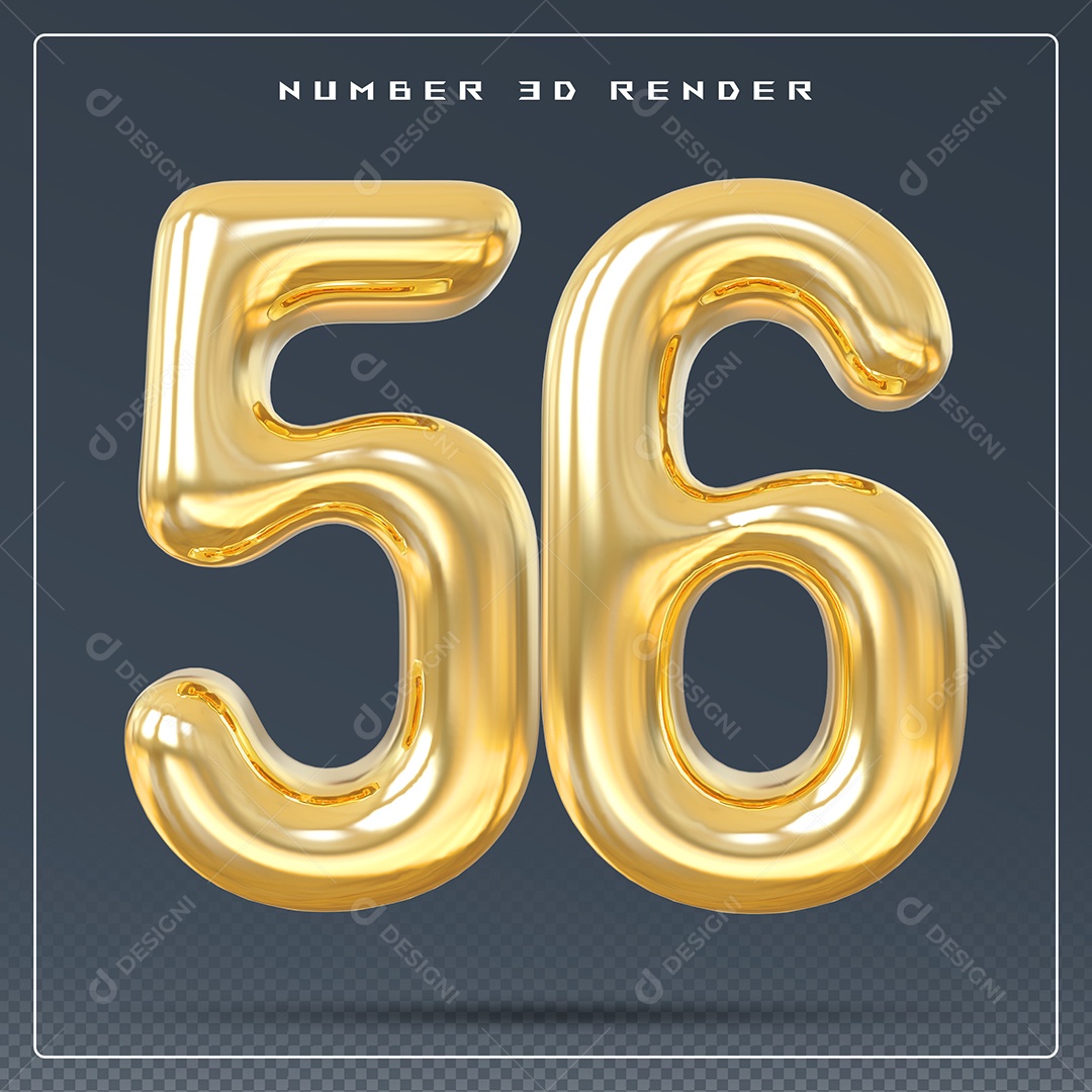 Elemento 3D Número 56 Dourado para Composição PSD