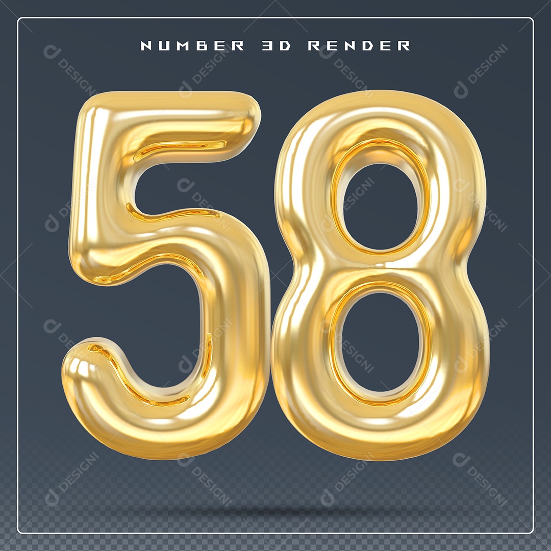 Elemento 3D Número 58 Dourado para Composição PSD