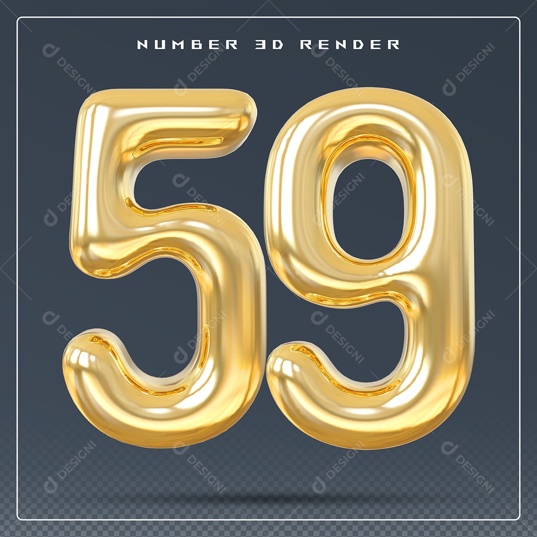 Elemento 3D Número 59 Dourado para Composição PSD