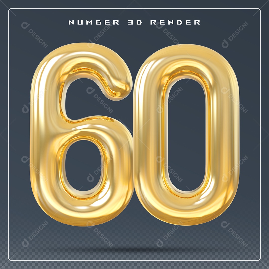 Elemento 3D Número 60 Dourado para Composição PSD