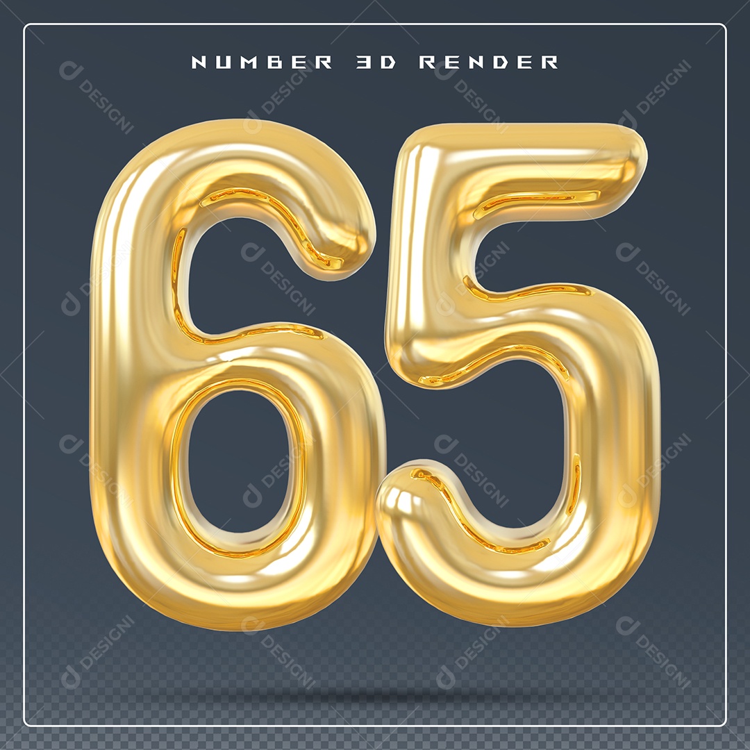 Elemento 3D Número 65 Dourado para Composição PSD