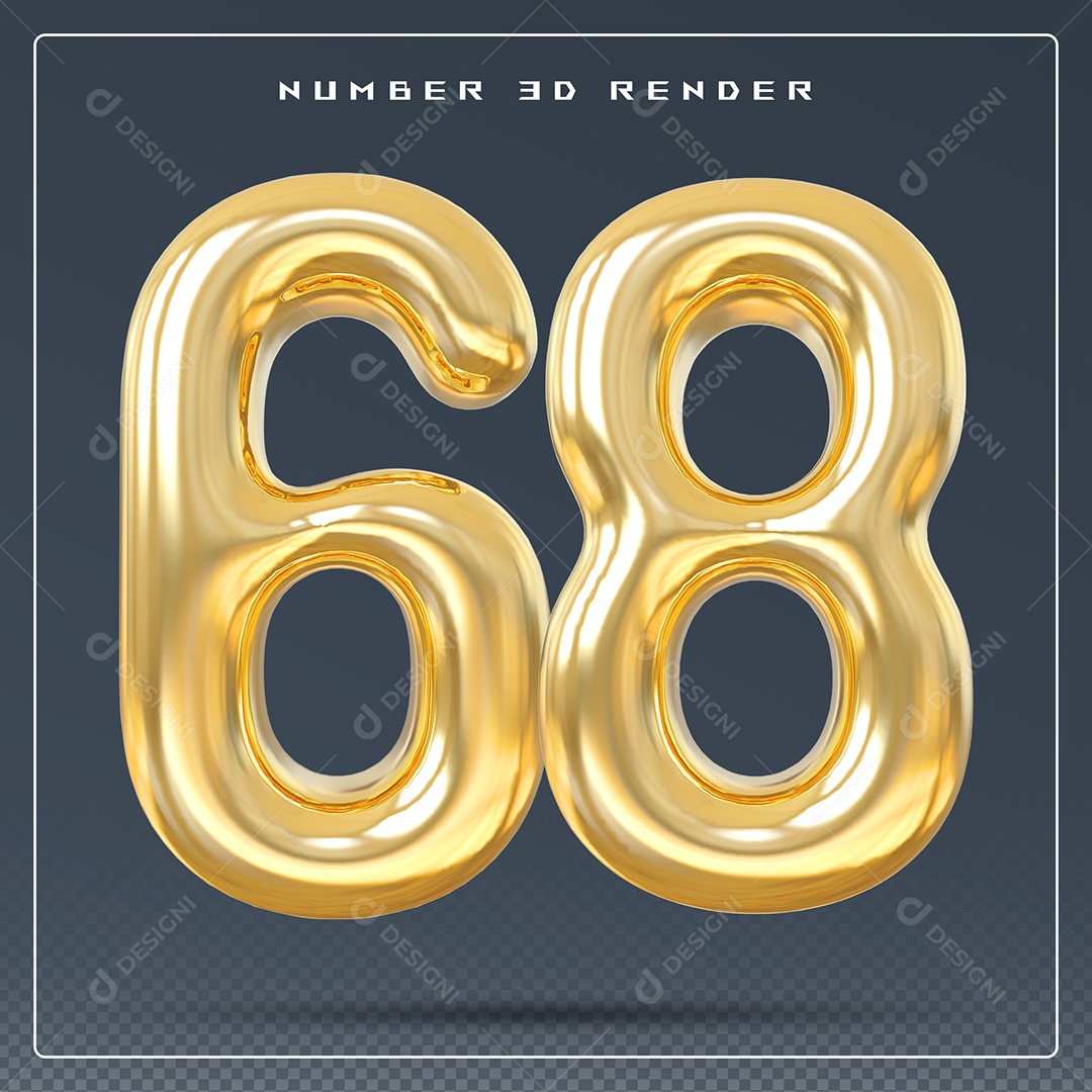 Elemento 3D Número 68 Dourado para Composição PSD