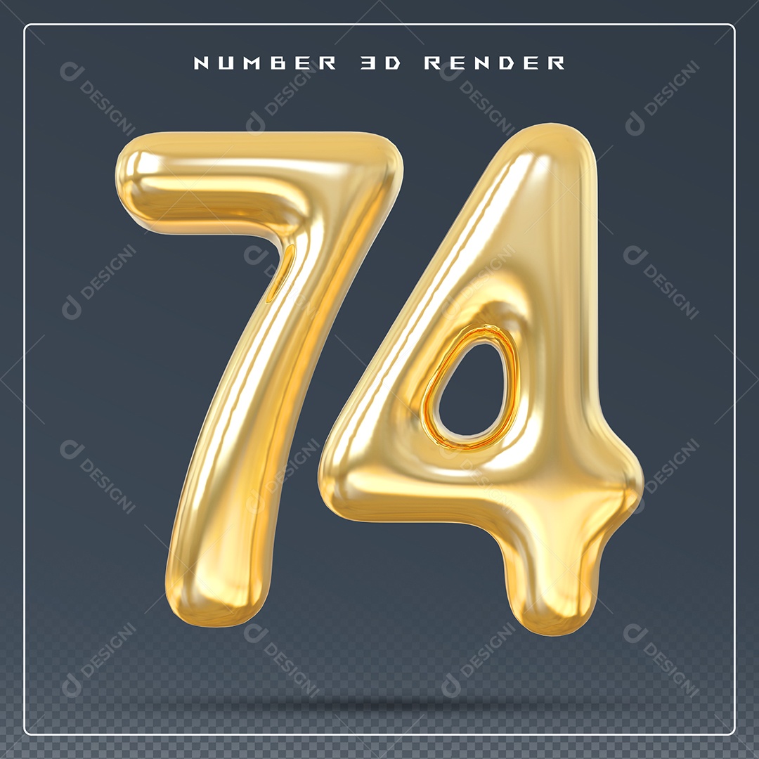 Elemento 3D Número 74 Dourado para Composição PSD