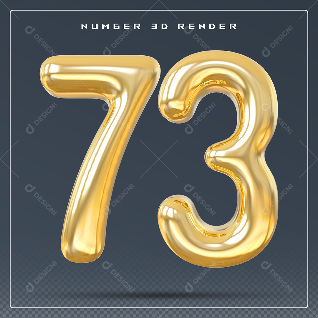 Elemento 3D Número 73 Dourado para Composição PSD