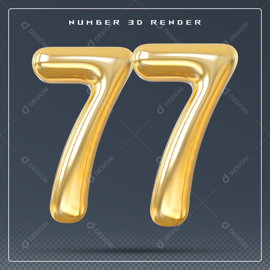 Elemento 3D Número 77 Dourado para Composição PSD