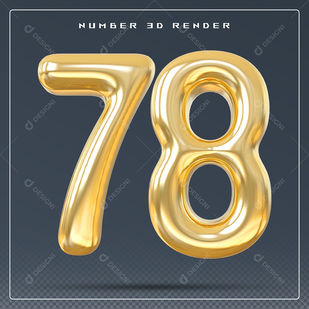 Elemento 3D Número 78 Dourado para Composição PSD