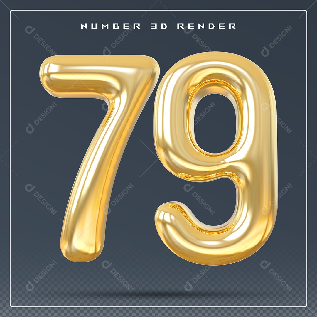 Elemento 3D Número 79 Dourado para Composição PSD