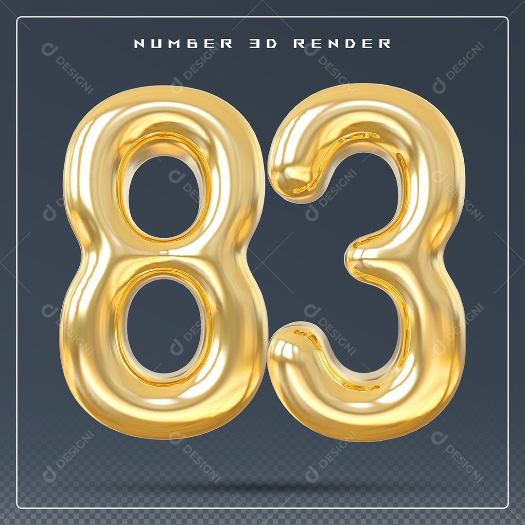 Elemento 3D Número 83 Dourado para Composição PSD